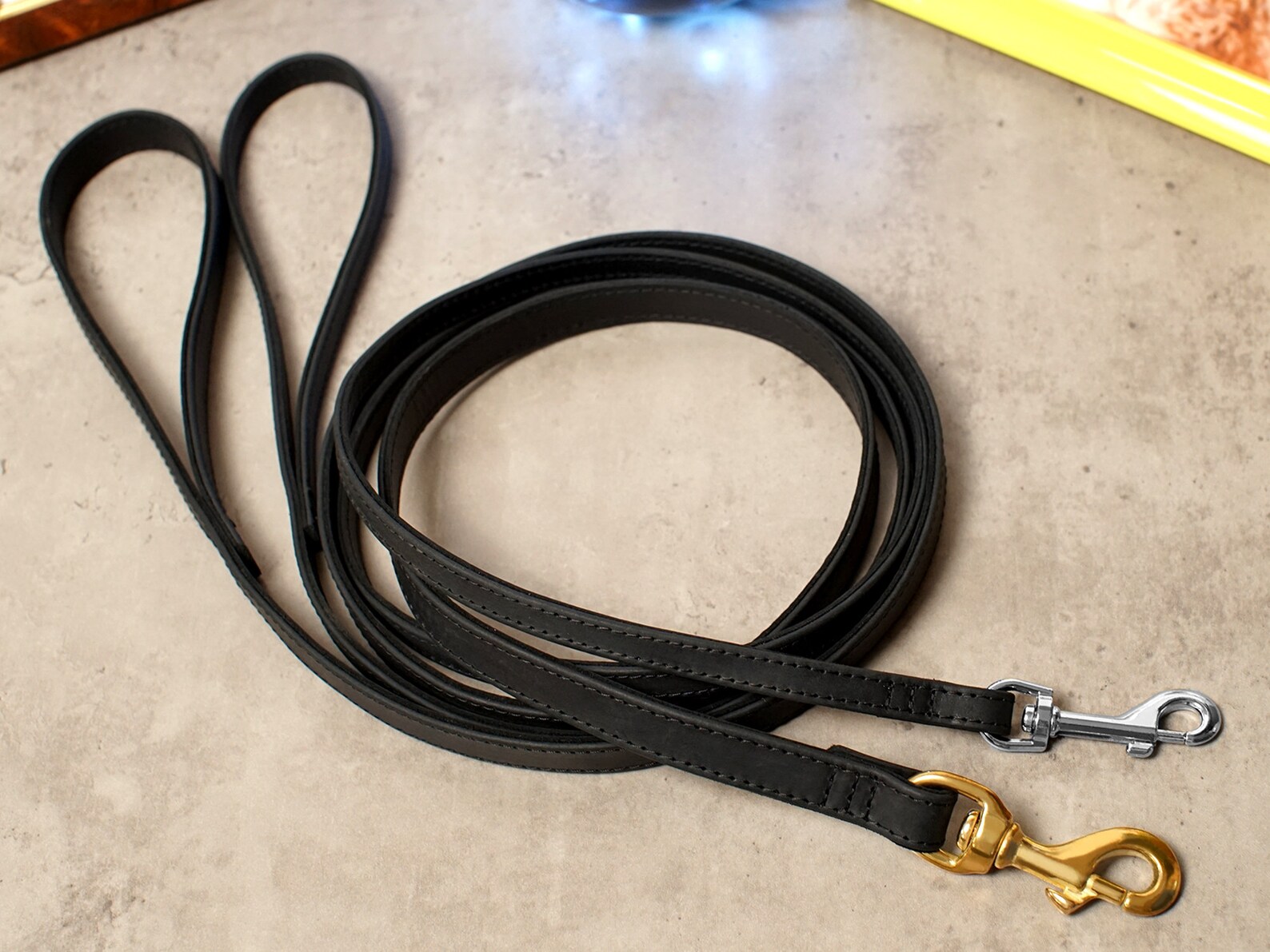 Leather Dog Leash Durable Pet Leashes with Golden and Silver Etsy