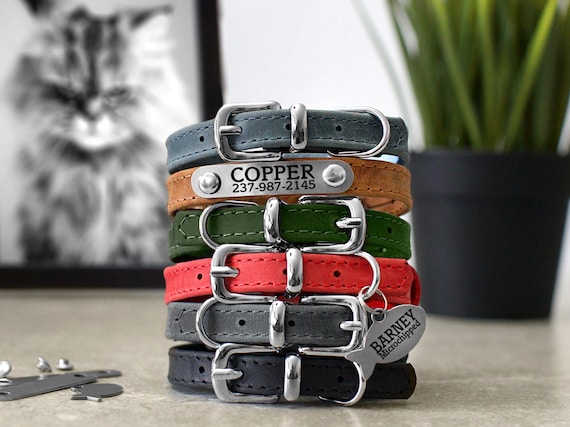 Etsy leather cat collar sales