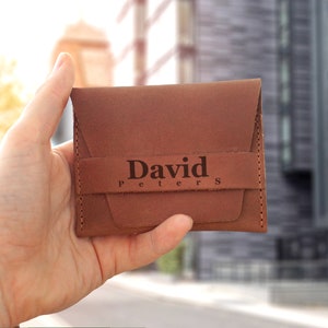 Cartera de cuero para hombre, cartera minimalista personalizada, cartera personalizada en efectivo y tarjeta, regalo para novio, regalo para marido, regalo para hombre, regalos para papá
