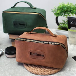 Trousse de voyage personnalisée pour homme, trousse de toilette en cuir, trousses de toilette pour garçons d'honneur, cadeau personnalisé pour homme, cadeaux de mariage