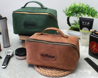 Personalized Travel Bag For Men, Leather Capacity Toiletry Bag, Groomsmen Dopp Kits, Custom Gift For Men, Wedding Gifts