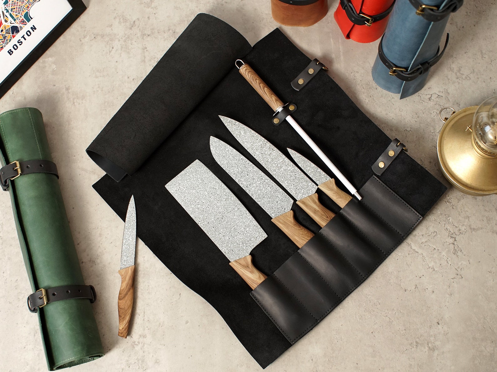 Personalized Leather Knife Roll Case Chef Knife Bag With 6 Etsy
