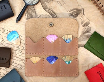 Custom Guitar Pick Holder, Personalized Guitar Pick Case, Leather Pick Bag with Pockets, Guitar Player Gift, Unique Gifts for Guitarist