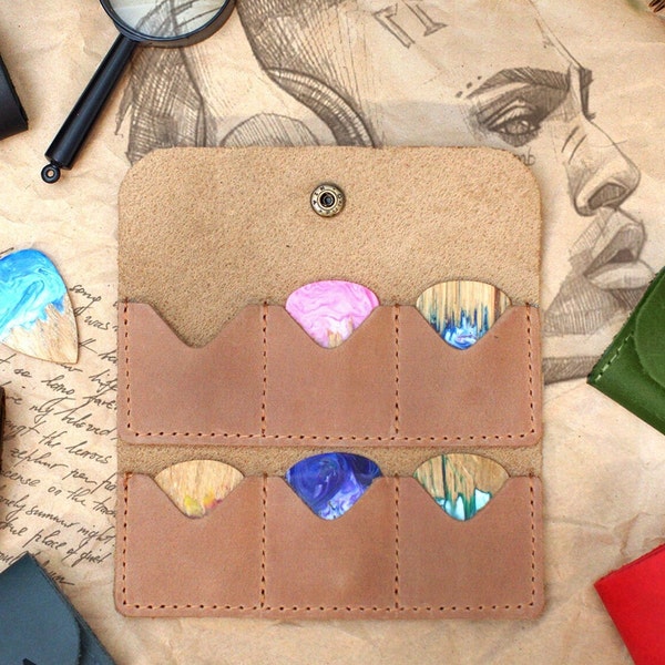 Custom Guitar Pick Holder, Personalized Guitar Pick Case, Leather Pick Bag with Pockets, Guitar Player Gift, Unique Gifts for Guitarist