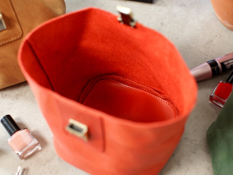 Leather Cosmetic Bag With Personalization Womens Leather Etsy UK