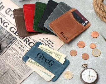 Leather Credit Card and Cash Holder, Personalized Money Clip with Business Card Slots, Slim Card Case, Custom Business Card Case