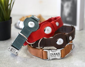 Collier anti-perte en cuir personnalisé pour chien avec support AirTag, Colliers pour chien Air Tag personnalisés, Collier pour chien avec nom gravé, Colliers pour chien AirTag Apple