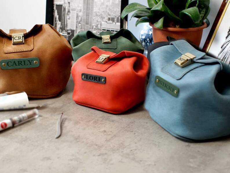 Leather Cosmetic Bag With Personalization Womens Leather Etsy UK