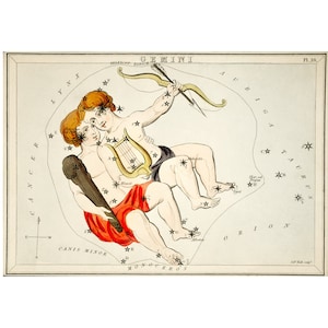 Gemini Constellation Fine Art Print Antique Lithograph from 1825 - Framed / Unframed