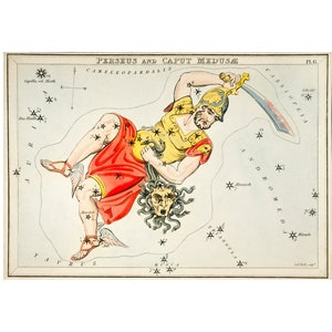 Perseus Sternbild Kunstdruck Antike Lithographie von 1825 - gerahmt / ungerahmt