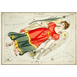 Virgo Constellation Fine Print Antique Lithograph from 1825 - Framed / Unframed