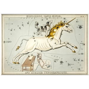 Monoceros Sternbild Feinkunstdruck Antike Lithographie aus dem Jahr 1825 - Gerahmt / Ungerahmt