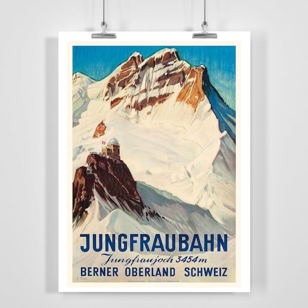 Jungfraubahn Berner Oberland Zwitserland Vintage skiposter - ingelijst / ingelijst