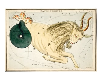 Capricornus Constellation Fine Art Print Antique Lithograph from 1825 - Framed / Unframed