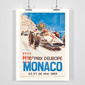 Monaco Grand Prix of Europe 1963 Vintage Racing Poster - Framed / Unframed