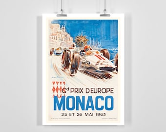 Monaco Grand Prix of Europe 1963 Vintage Racing Poster - Framed / Unframed