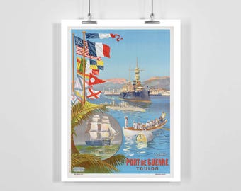 Toulon Französisch Riviera Frankreich Vintage Reiseplakat - Gerahmt / Ungerahmt