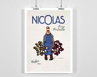 Pôster vintage de alimentos e bebidas da Depot Nicolas Fine Bottles - Com moldura / Sem moldura