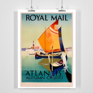 Vintage Boat Ship Atlantis Travel Poster - Framed / Unframed