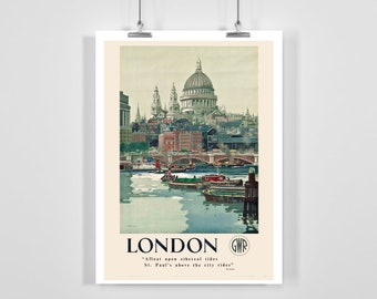 London, St Pauls vintage reisposter: ingelijst/ingelijst