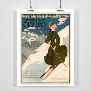 Chamonix Mont Blanc Paris Lyons France Vintage Ski Poster - Framed / Unframed