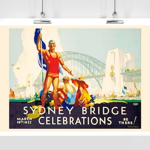 Sydney Bridge Australia Vintage Travel Poster - Framed / Unframed