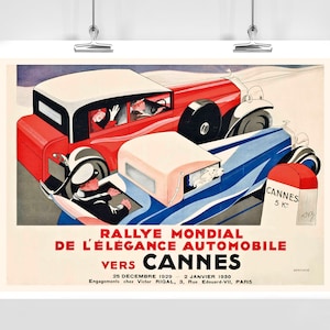 Rallye Mondial de l&#39;Elegance Automobile to Cannes France Vintage Racing Poster - Framed / Unframed