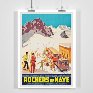 Montreux Glion Rochers-de-Naye Railway Suiza Vintage Ski Poster - Enmarcado / Sin enmarcar