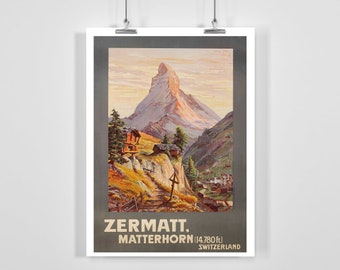 Matterhorn Zermatt Switzerland Vintage Travel Poster - Framed / Unframed