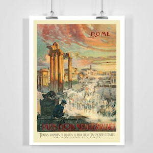 Rome Italy Paris Lyon Mediterrannee Vintage Travel Poster - Framed / Unframed