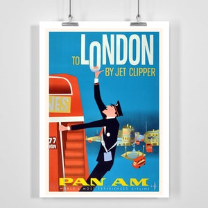To London by Jet Clipper Vintage Travel Poster - Framed / Unframed