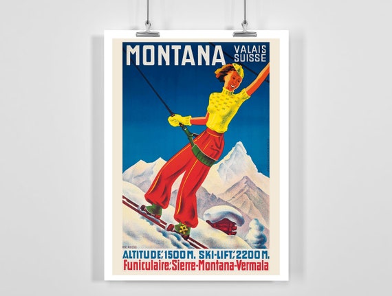 POSTER HQ 50x70cm d'une AFFICHE VINTAGE SKI JUNGFRAU BAHN SUISSE - UK