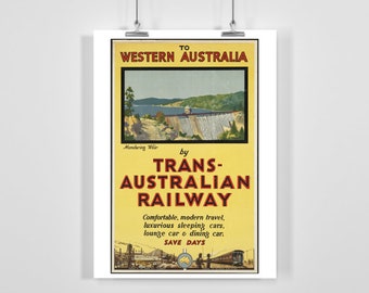 To Western Australia by Trans-Australian Railway Vintage Travel Poster - Framed / Unframed