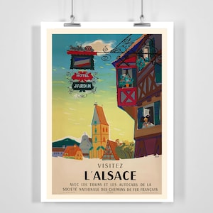 Hotel Jardin Alsace France Vintage Travel Poster - Framed / Unframed
