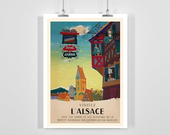 Hotel Jardin Alsace France Vintage Travel Poster - Framed / Unframed