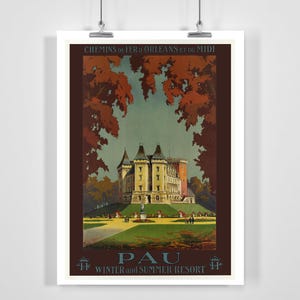 Pau Winter and Summer Resort France Vintage Travel Poster - Framed / Unframed / Canvas