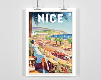 Affiche de voyage vintage Nice Côte d'Azur, France - encadrée / non encadrée