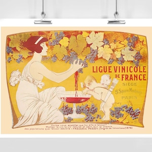Póster publicitario vintage de la Liga de vinos francesa (enmarcado o sin marco)