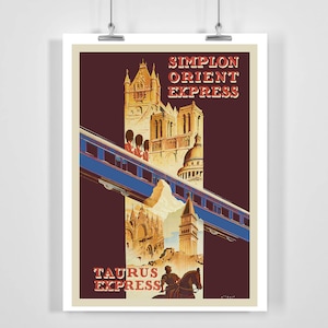 Simplon Orient Express Travel by Train Vintage Travel Poster - Framed / Unframed