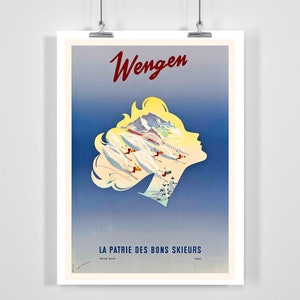 Wengen Switzerland Vintage Ski Poster - Framed / Unframed