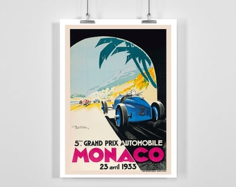 1933 Monaco Grand Prix Vintage Racing Poster - Framed / Unframed