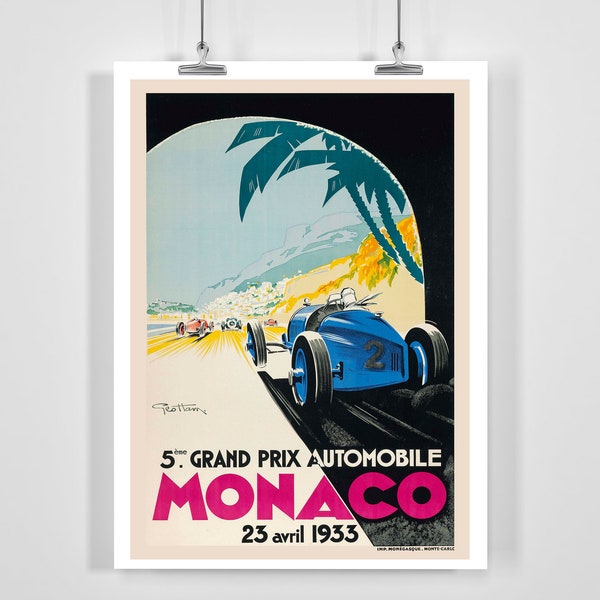 1933 Monaco Grand Prix Vintage Racing Poster - Framed / Unframed