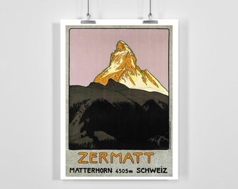 Zermatt Switzerland Vintage Travel Poster - Framed / Unframed