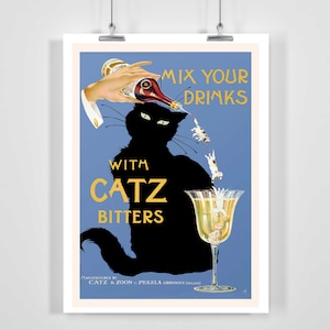 Mix Your Drinks with Catz Bitters Vintage Food&Drink Poster - Framed / Unframed