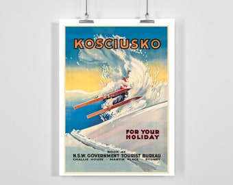 Mount Kosciuszko New South Wales Australia Vintage Sport Poster - Framed / Unframed