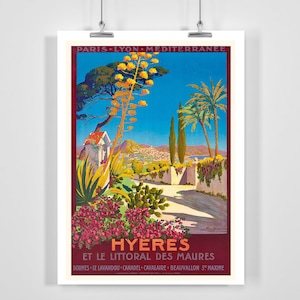 Hyeres et Le Littoral des Maures France Vintage Travel Poster - Framed / Unframed