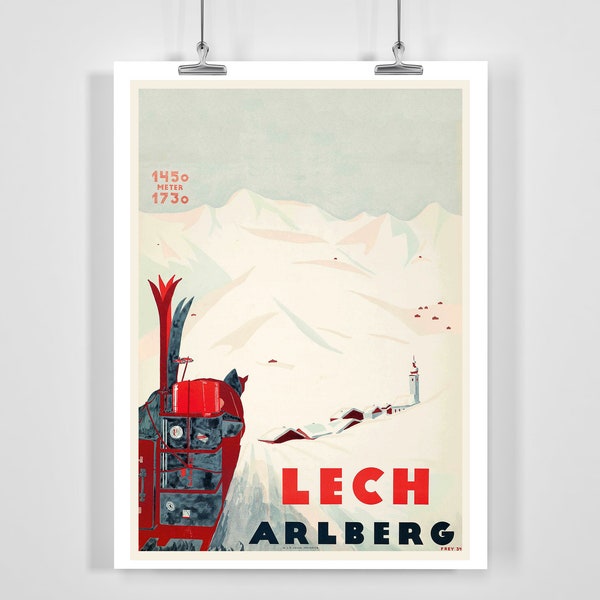 Lech am Arlberg Österreich Vintage Ski Poster – gerahmt/ungerahmt