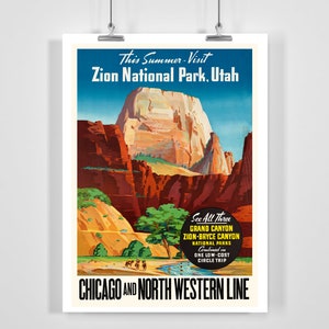 USA Utah Zion National Park Vintage Travel Poster - Framed / Unframed