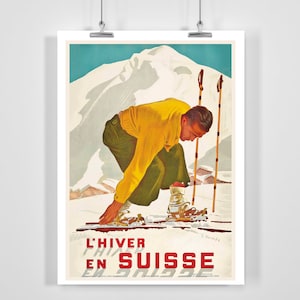 Cartel de esquí vintage de invierno en Suiza - Enmarcado / Sin marco