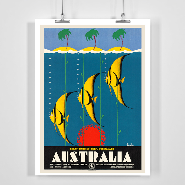 Australia Great Barrier Reef Queensland Vintage Travel Poster - Framed / Unframed